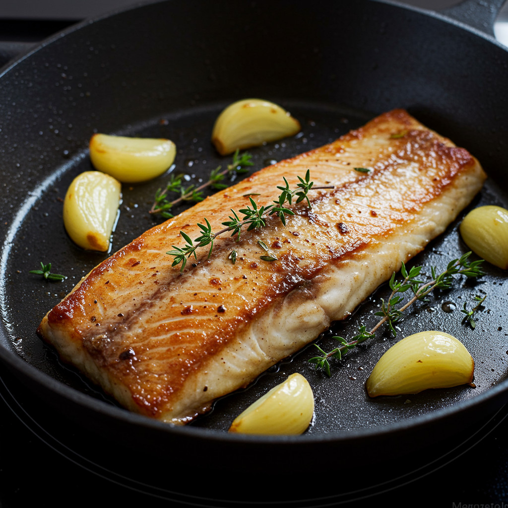 Filet de lieu noir dans une poêle