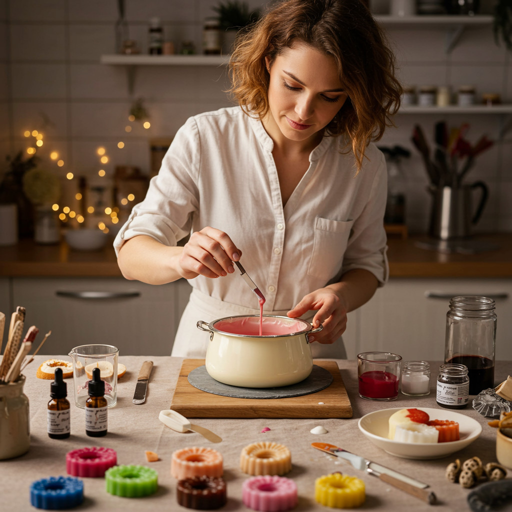 Ajout du parfum et du colorant à la cire fondue