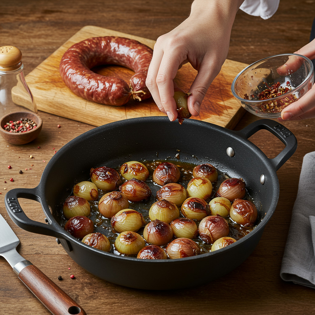 Oignons confits pour la préparation du boudin