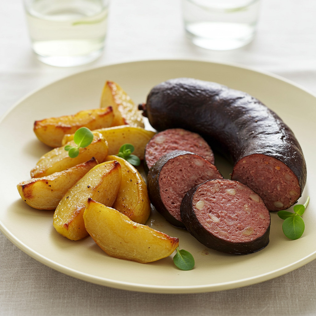 Boudin noir servi avec des pommes