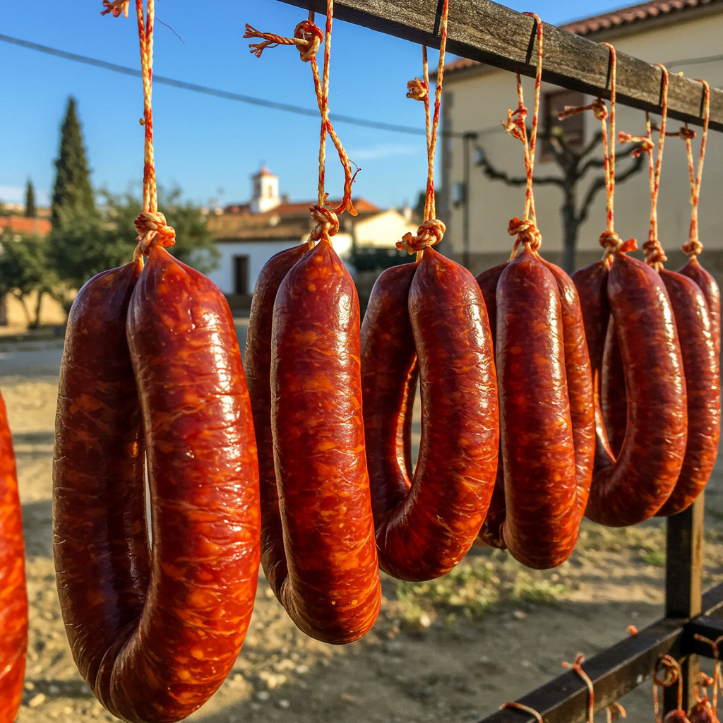 Illustration de chorizos suspendus pour le séchage