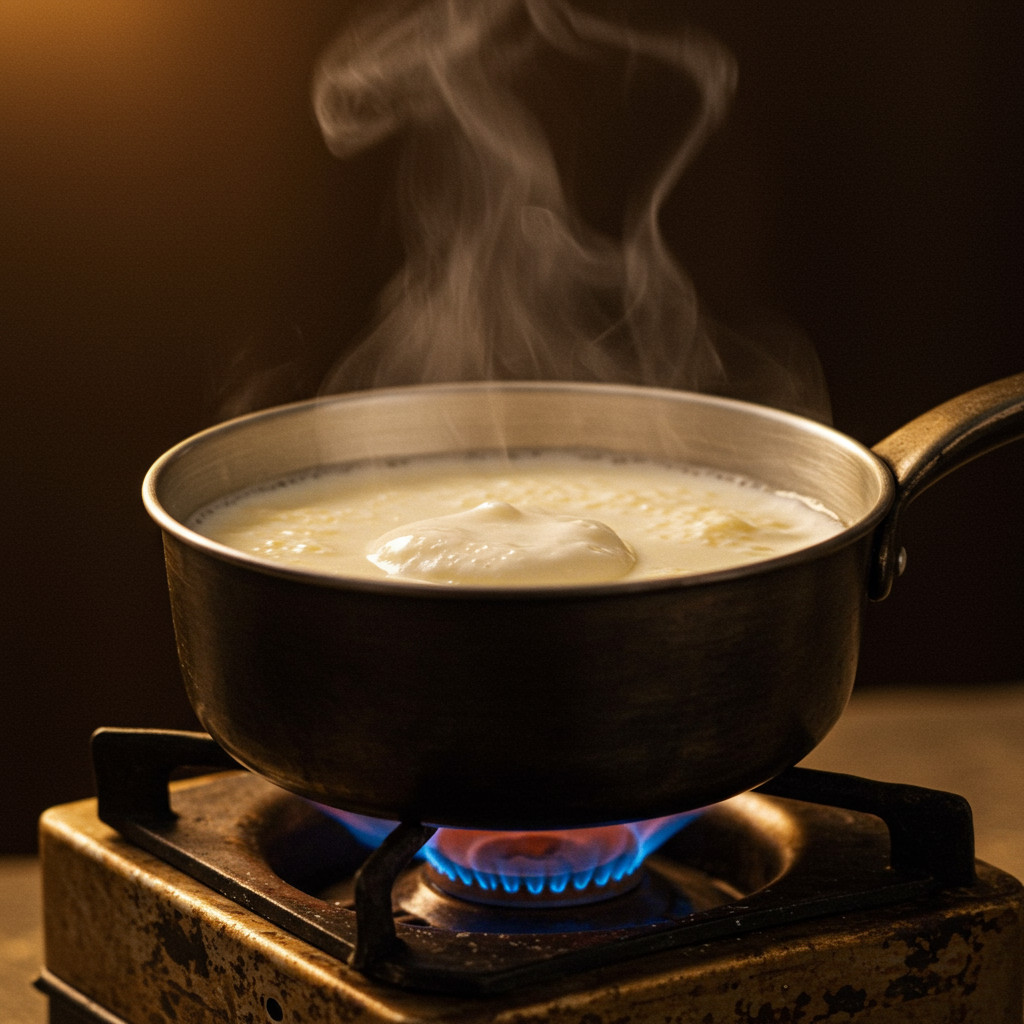 Lait de chèvre chauffant doucement