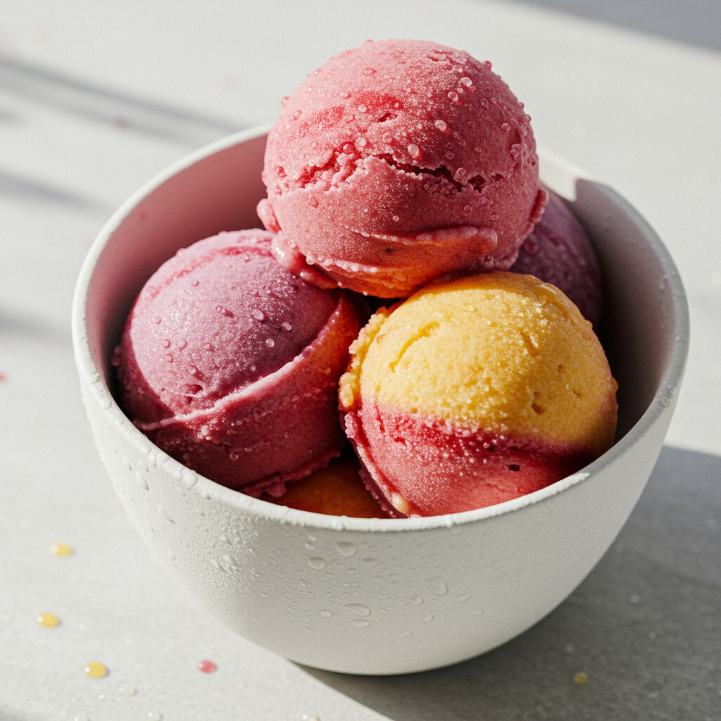 Présentation d'un sorbet onctueux et coloré dans un bol