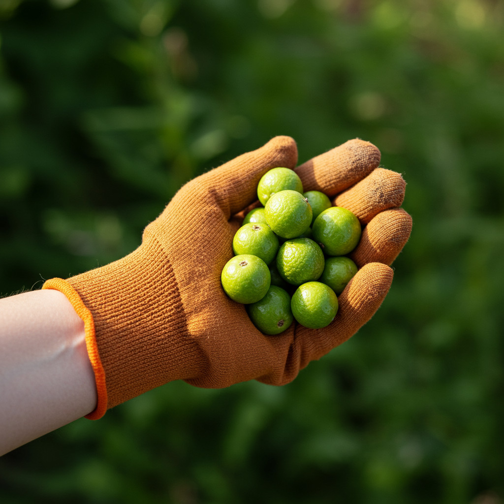 Personne récoltant des orties avec des gants