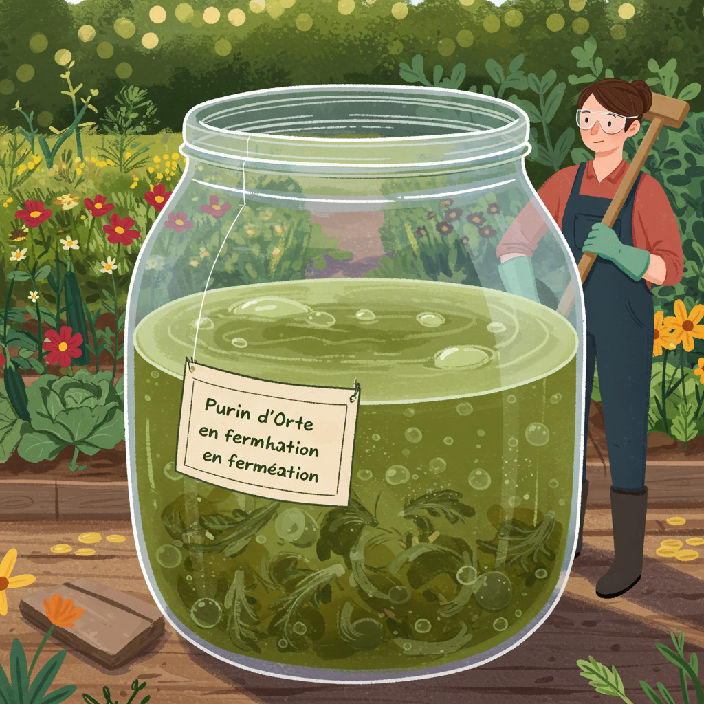 Mélange du purin d'ortie en fermentation