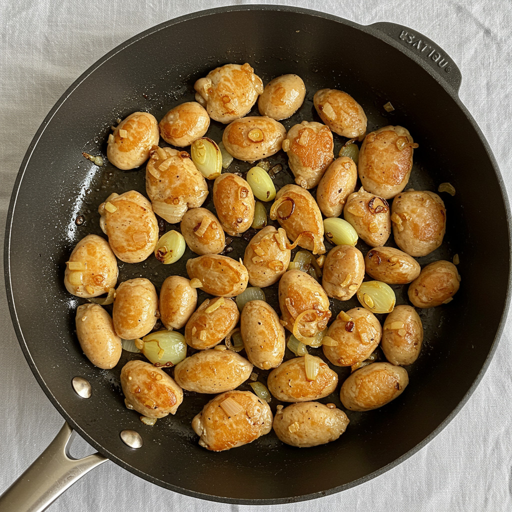 Gésiers sautés à la poêle avec des oignons