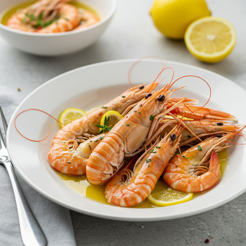 Langoustines cuites au court-bouillon