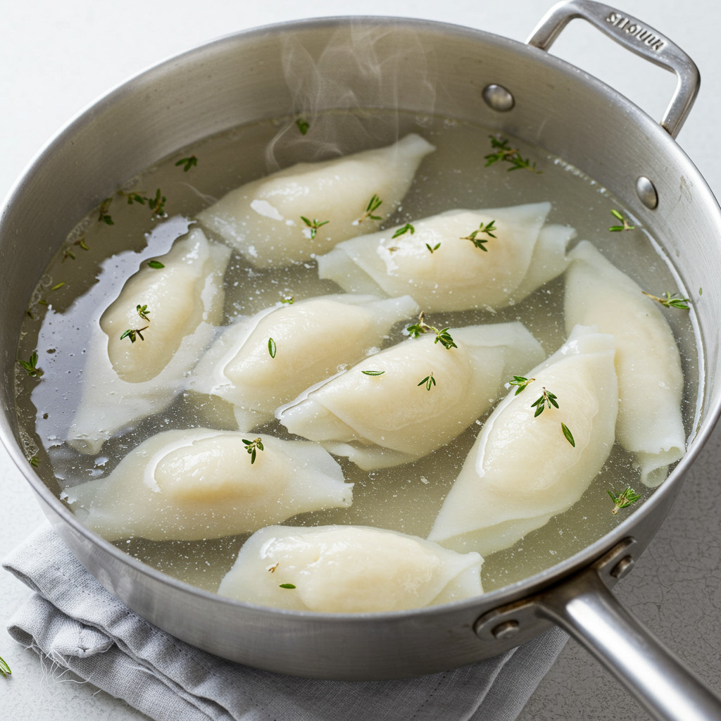Quenelles pochées dans l'eau bouillante