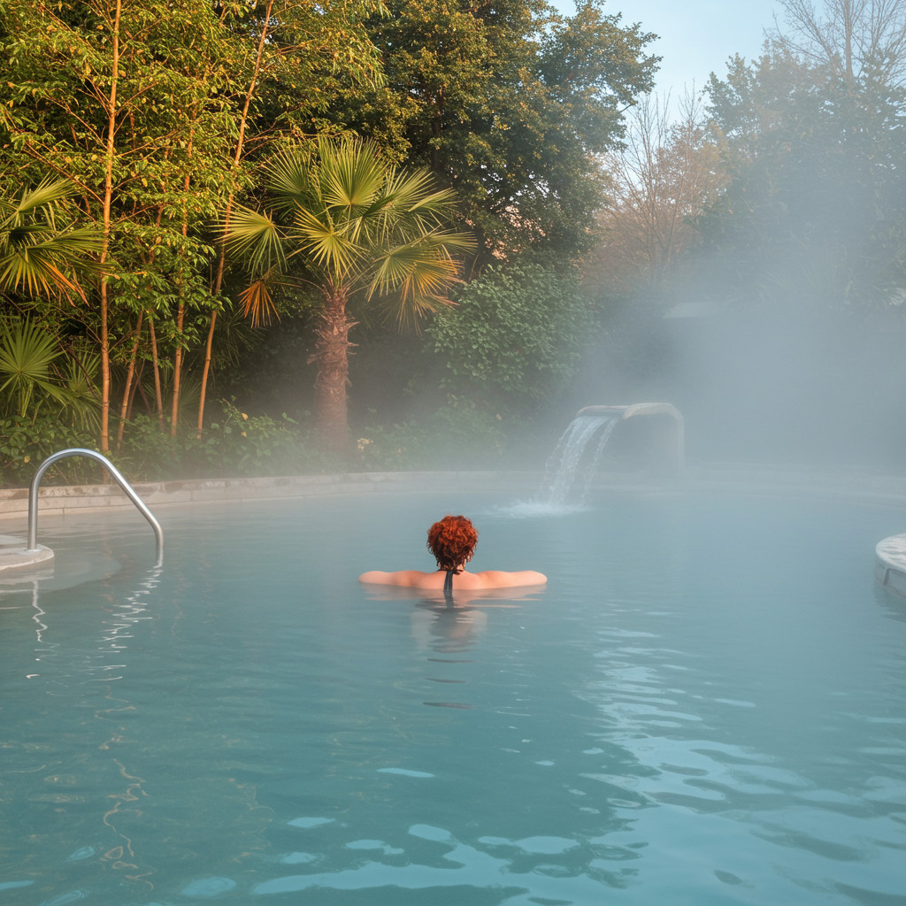 Personne se relaxant dans un bain thermal
