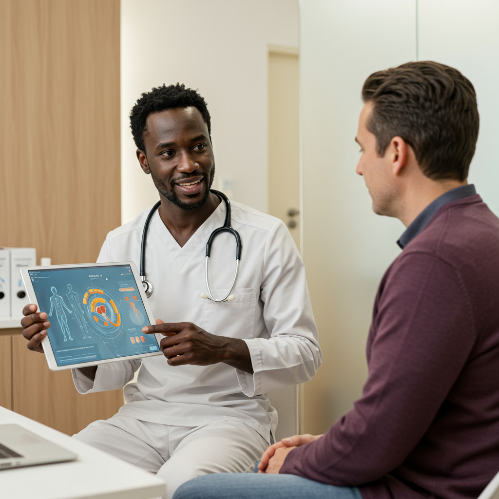 Médecin expliquant le processus de la cure thermale à un patient