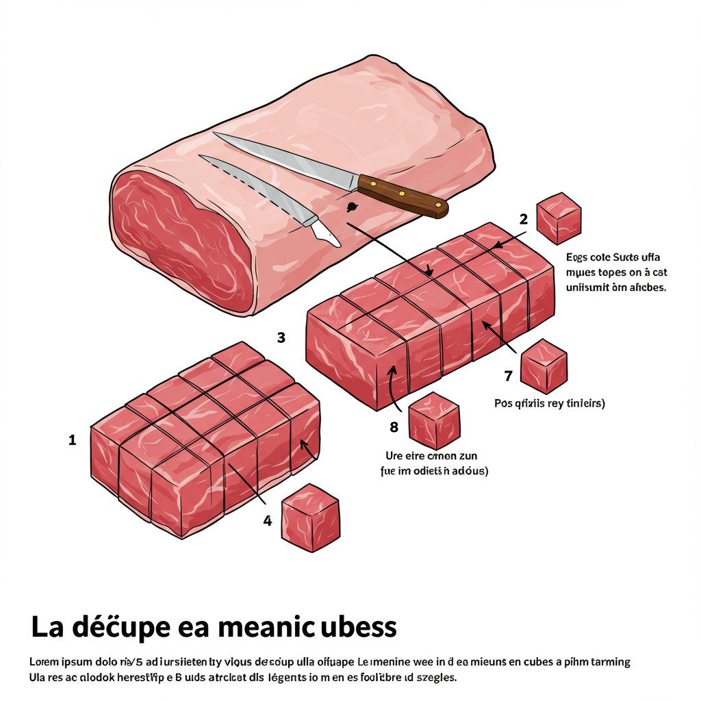Découpe de la viande en cubes
