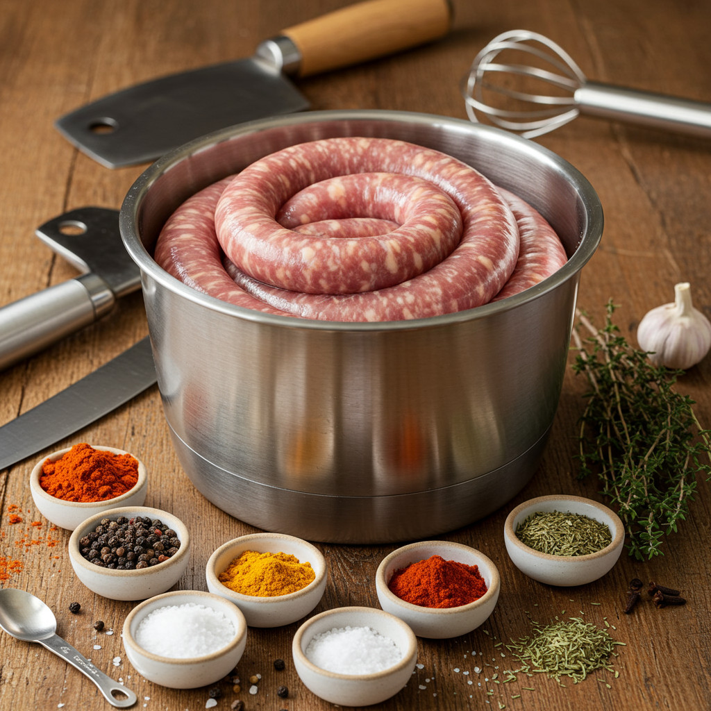 Assaisonnement et mélange de la chair à saucisse