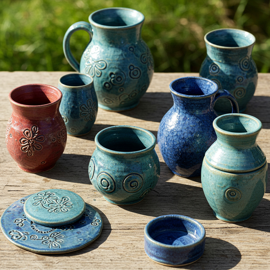 Pièces de poterie émaillées et cuites