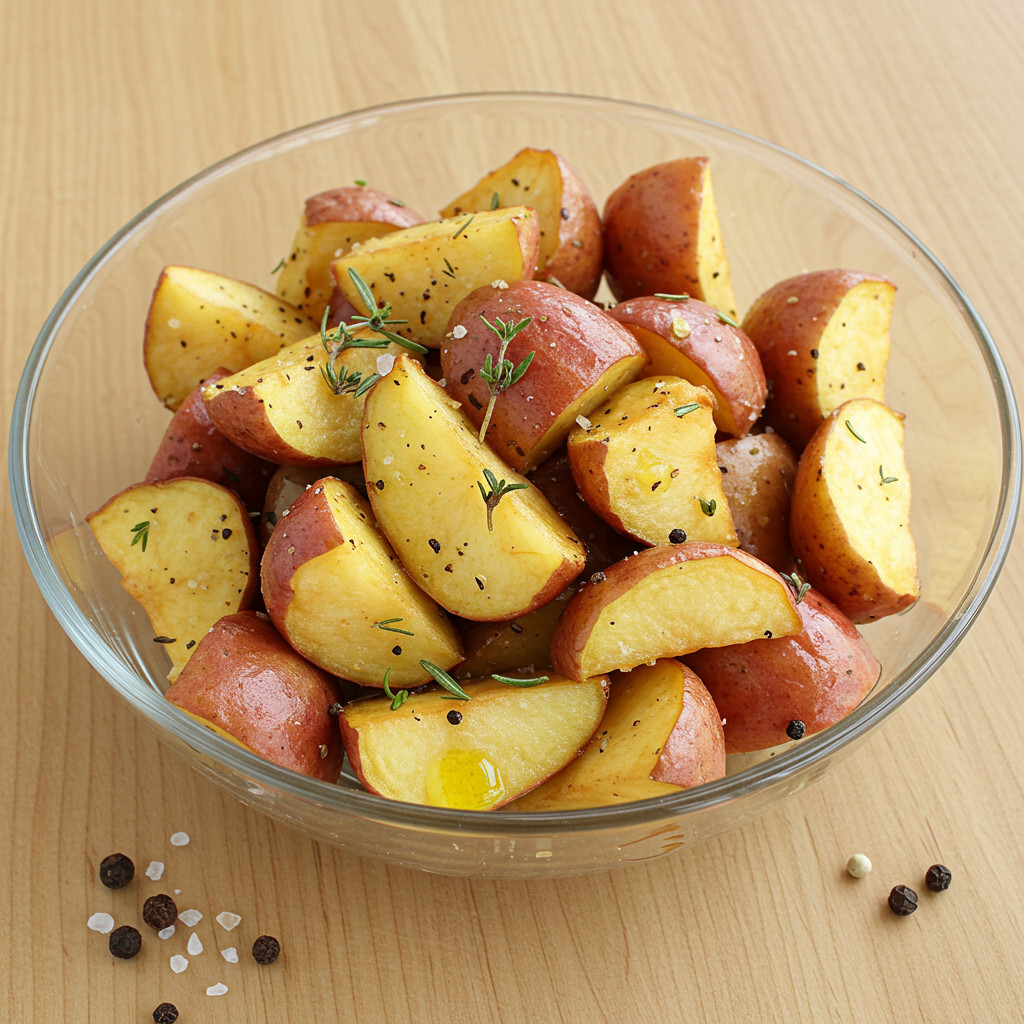 Potatoes assaisonnées dans un saladier