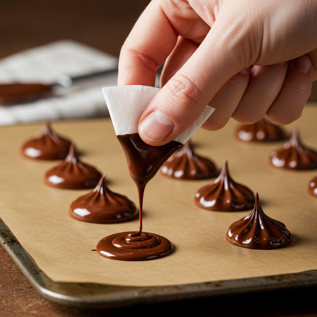 Mouler des pépites de chocolat avec une poche à douille