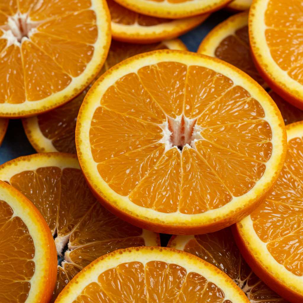 Rondelles d'oranges coupées finement