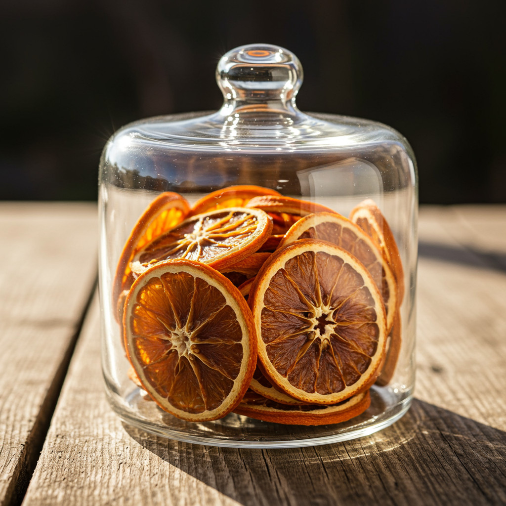 Rondelles d'oranges séchées stockées dans un bocal