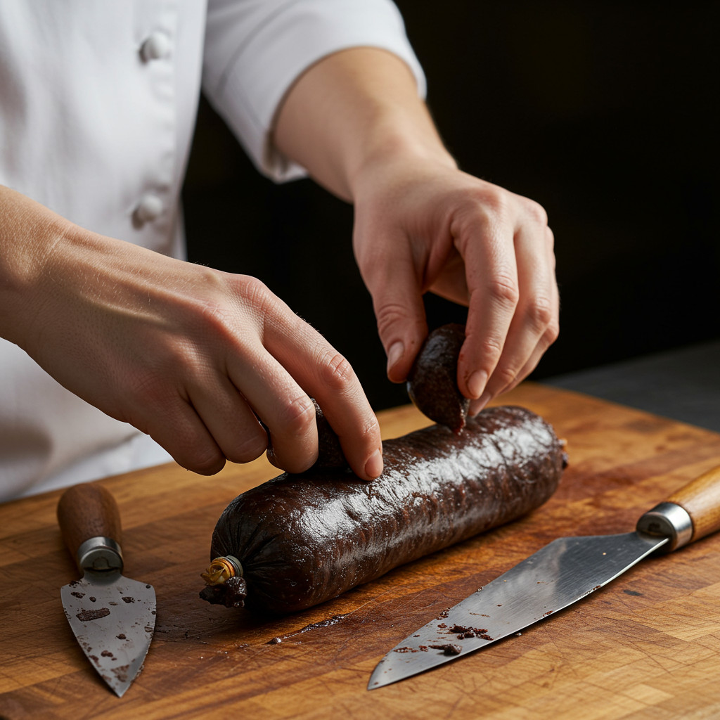 Embossage du boudin noir dans les boyaux