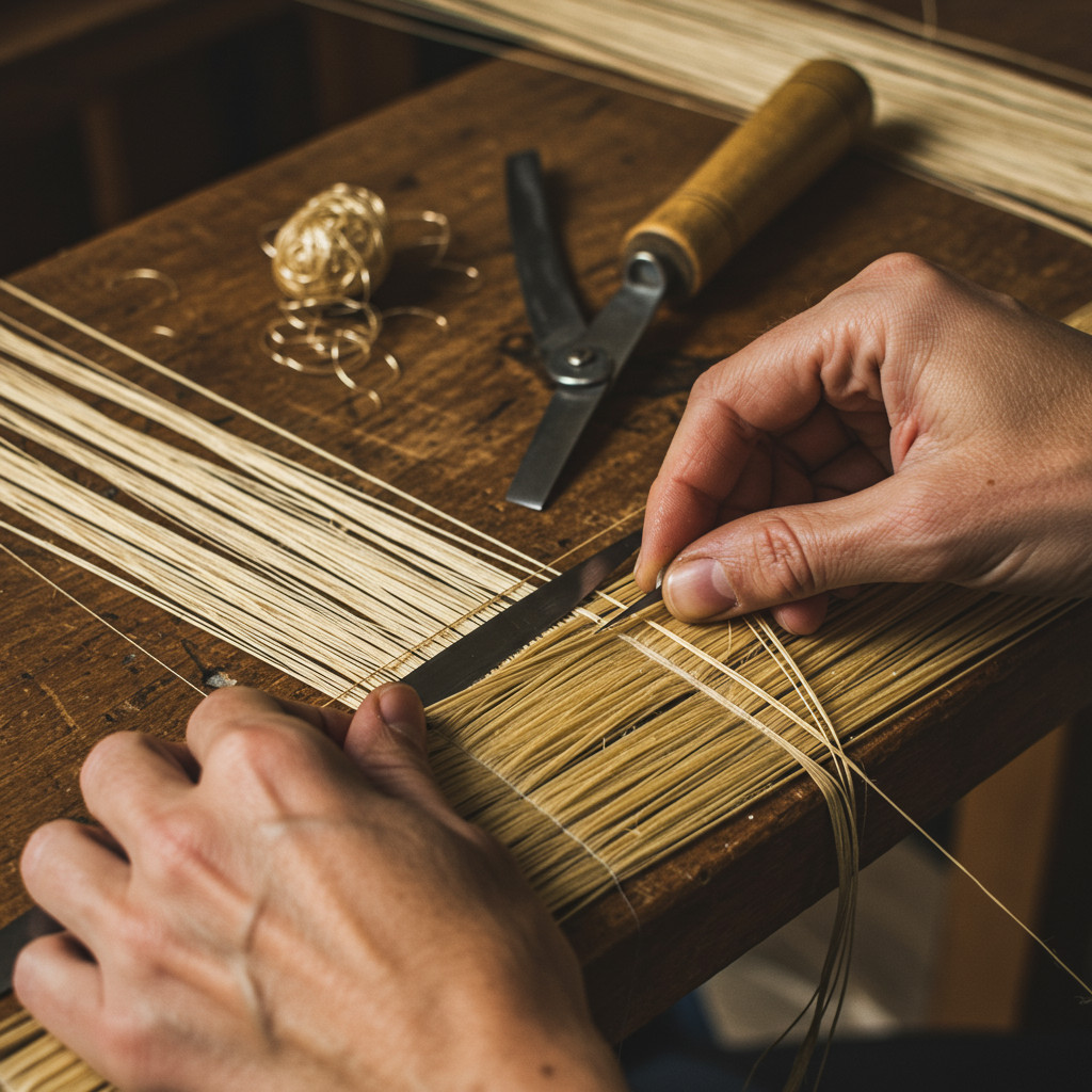 Détail du cannage traditionnel à la main