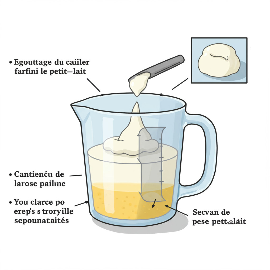 Égouttage du caillé pour séparer le petit-lait